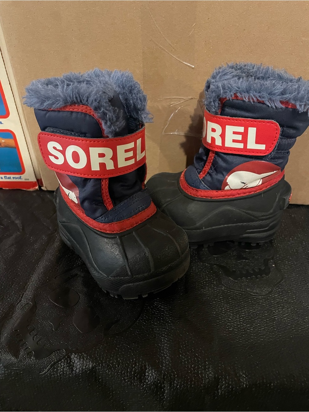 Sorel Toddler Navy and Red Snow Boots with Faux Fur Cuff